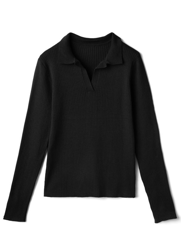 日本 GRL - 率性羅紋薄針織上衣-知性黑