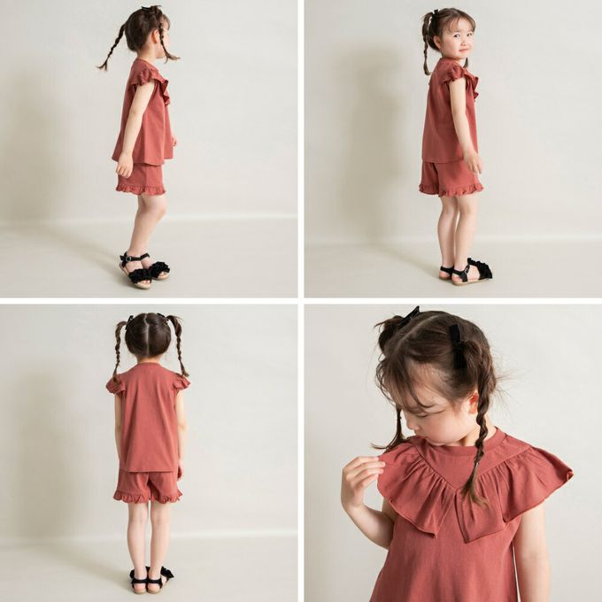 日本 BRANSHES - 俏皮荷葉大翻領短褲套裝-黃