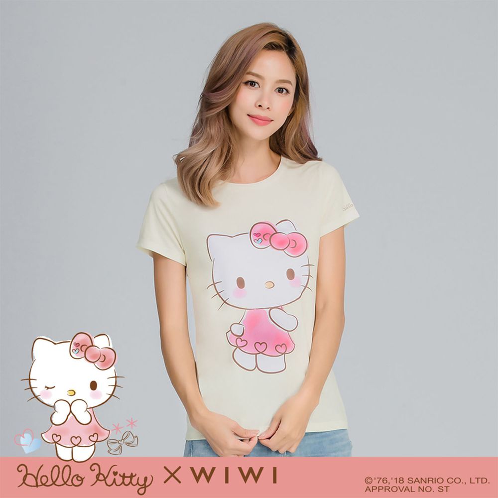 WIWI - 短版-俏皮Hello Kitty防曬排汗涼感衣-女-奶油黃