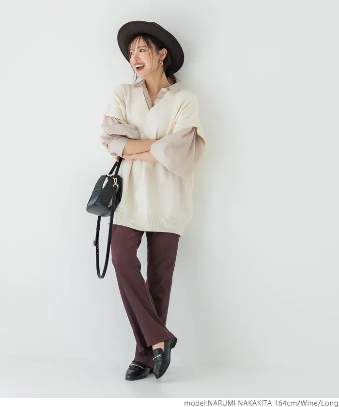 日本 COCA - 秋冬款燈芯絨百搭寬褲-酒紅