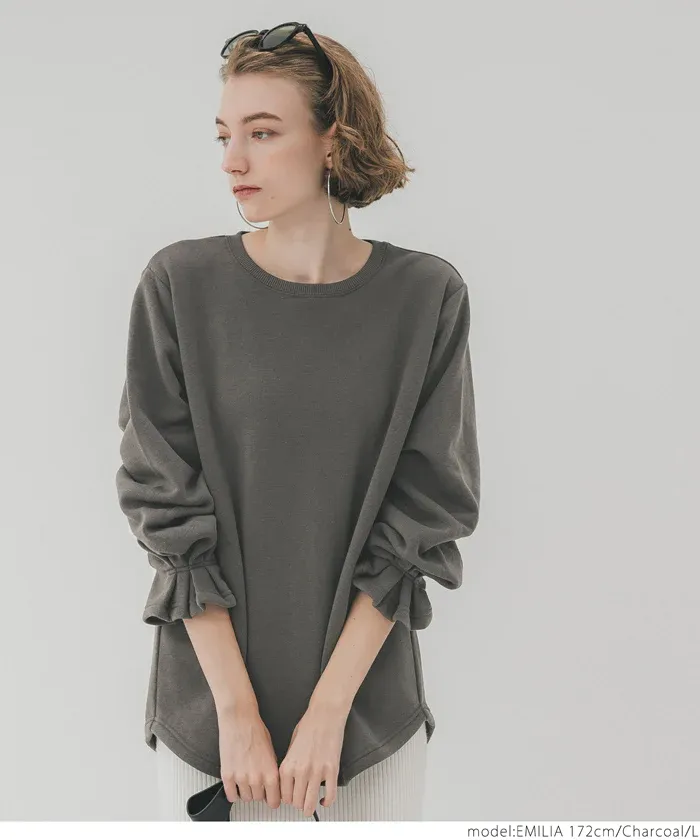 日本 COCA - 裏起毛甜美糖果袖長袖上衣-淺棕