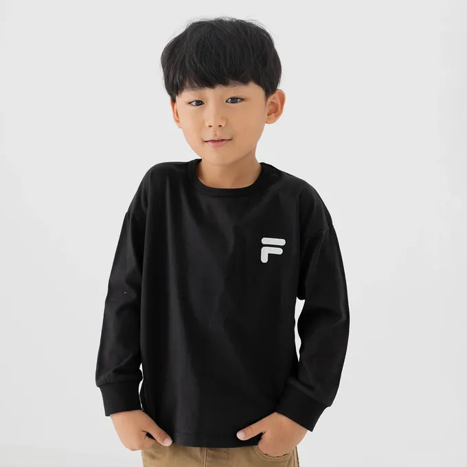 日本 Chil2 - FILA聯名 品牌刺繡長袖上衣-袖子撞色-白X粉紅