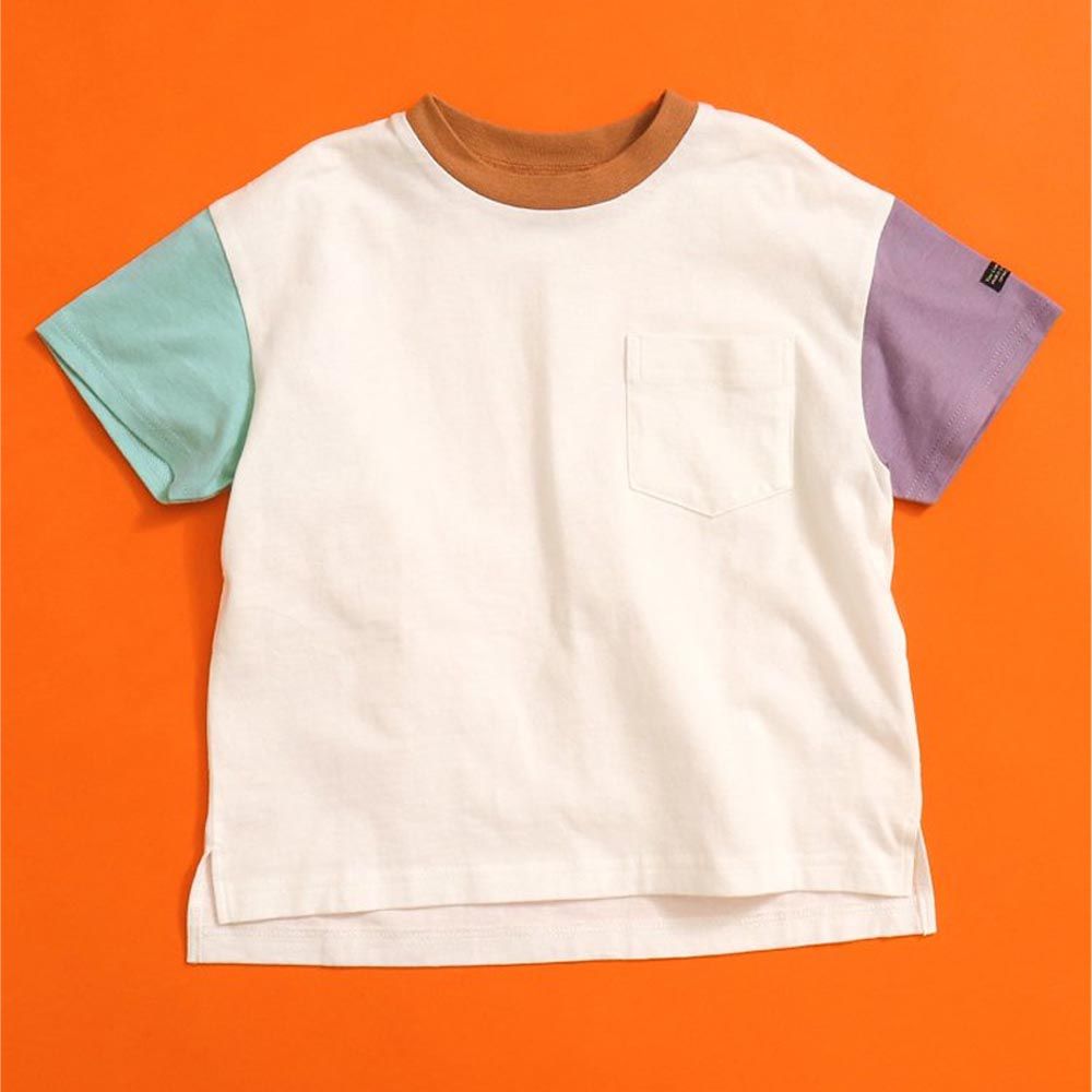 日本 BREEZE - [低價]簡約定番款短袖T恤-袖撞色-白