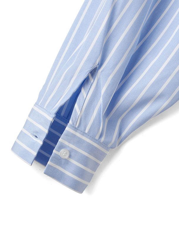 日本 GRL - 休閒短版直條紋落肩襯衫-淺灰棕 (F)