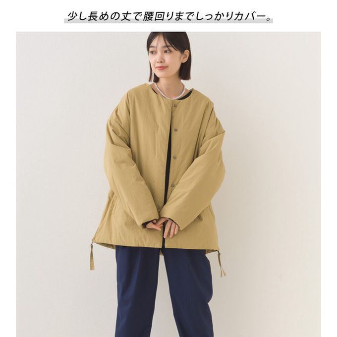 日本 OMNES - 側拉鍊造型科技羽絨無領保暖外套-海軍藍