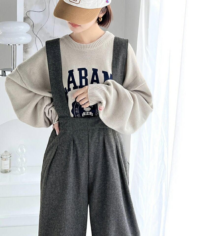 日本 Classical Elf - 高腰工裝風裏起毛寬版吊帶褲-炭黑