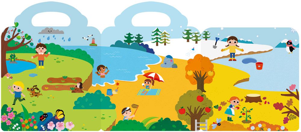 英文磁鐵遊戲書-First Magnet Book – Seasons-內含33個認知磁鐵+3摺頁超大場景