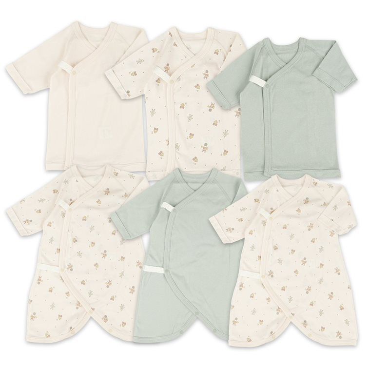 akachan honpo - 新生兒內衣6件組 長袖-按扣款 玩具-綠色 (肚衣:50cm 蝴蝶裝:50~60cm)