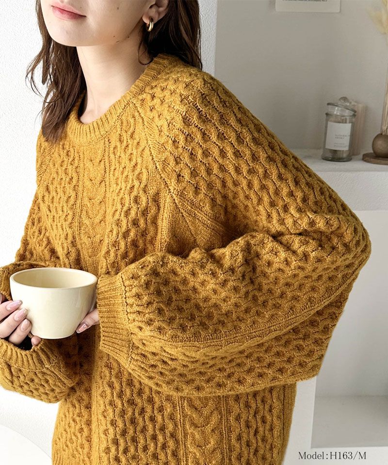 日本 Classical Elf - 百搭粗麻花編織落肩毛衣-草綠