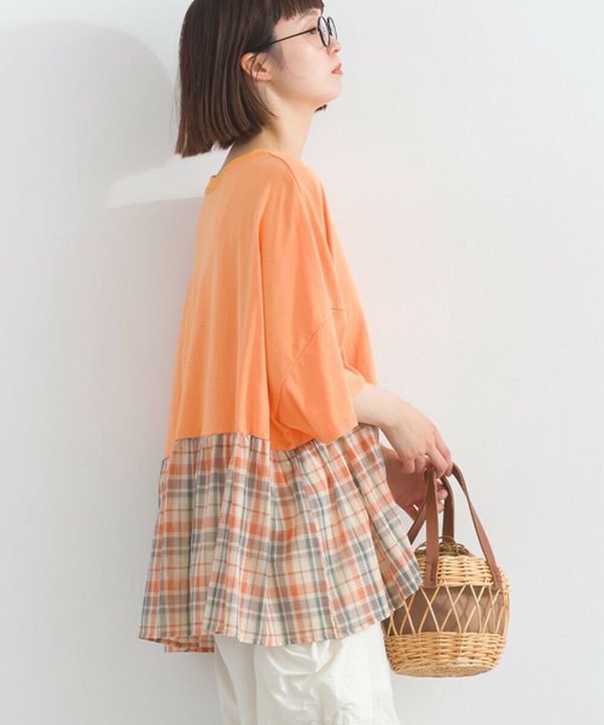 日本 Lupilien - 接觸涼感 可愛格紋休閒五分袖上衣-藍綠