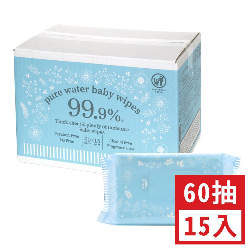 日本 LEC - 純水 99.9% 濕紙巾-加濕加厚-箱購特價組 (免運)-60抽x15包入