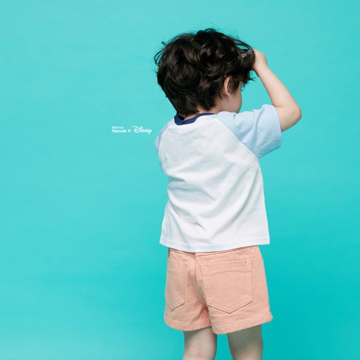 韓國 Hanab - 正版迪士尼-卡通米奇拼接色T-黃