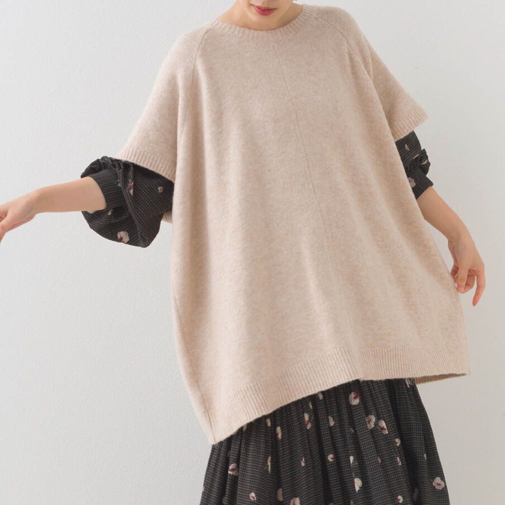 混色感2way針織背心/開襟衫-淺卡其