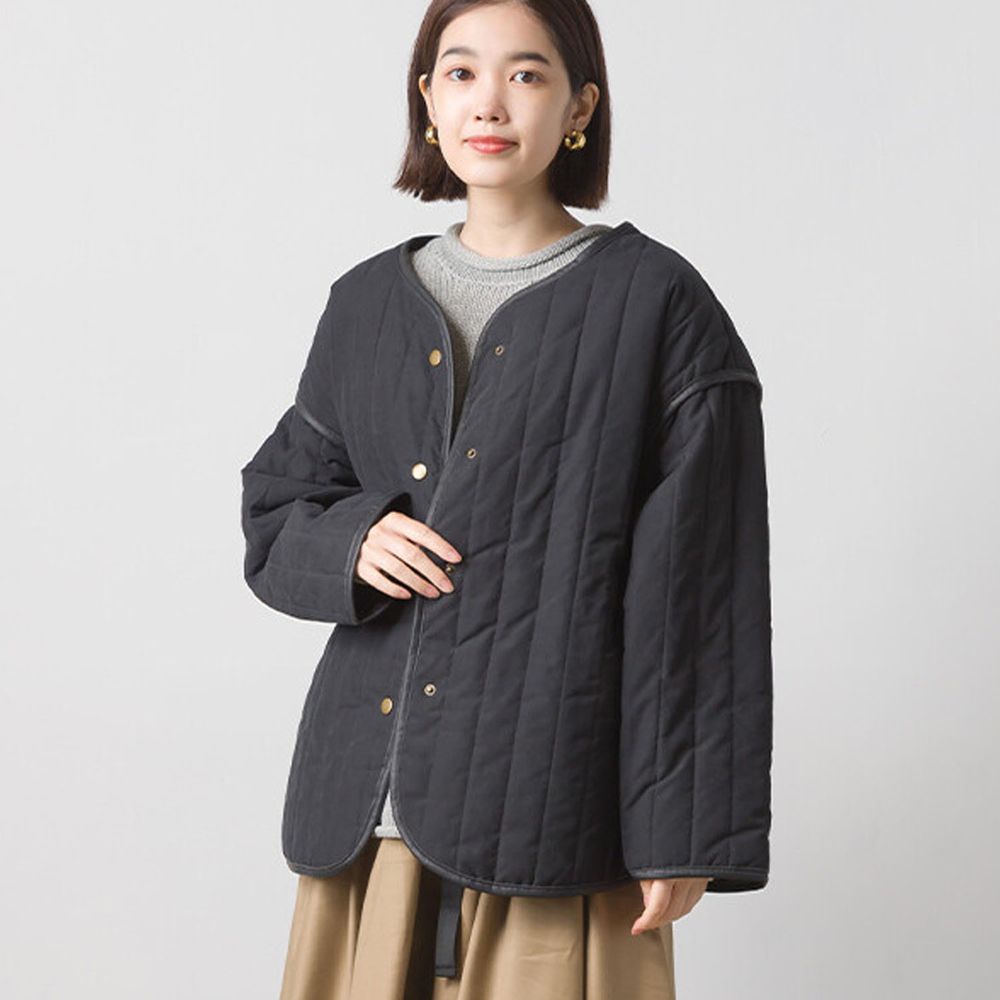 日本 OMNES - 保暖鋪綿圓領外套-黑