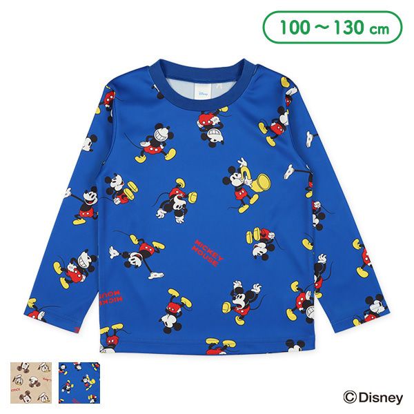 日本西松屋 - 迪士尼 圓領印花長袖上衣-復古米奇-深藍
