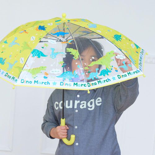 日本中谷 - 透明窗設計兒童雨傘/直傘-恐龍來啦-檸檬黃 (45cm(身高105-115cm))