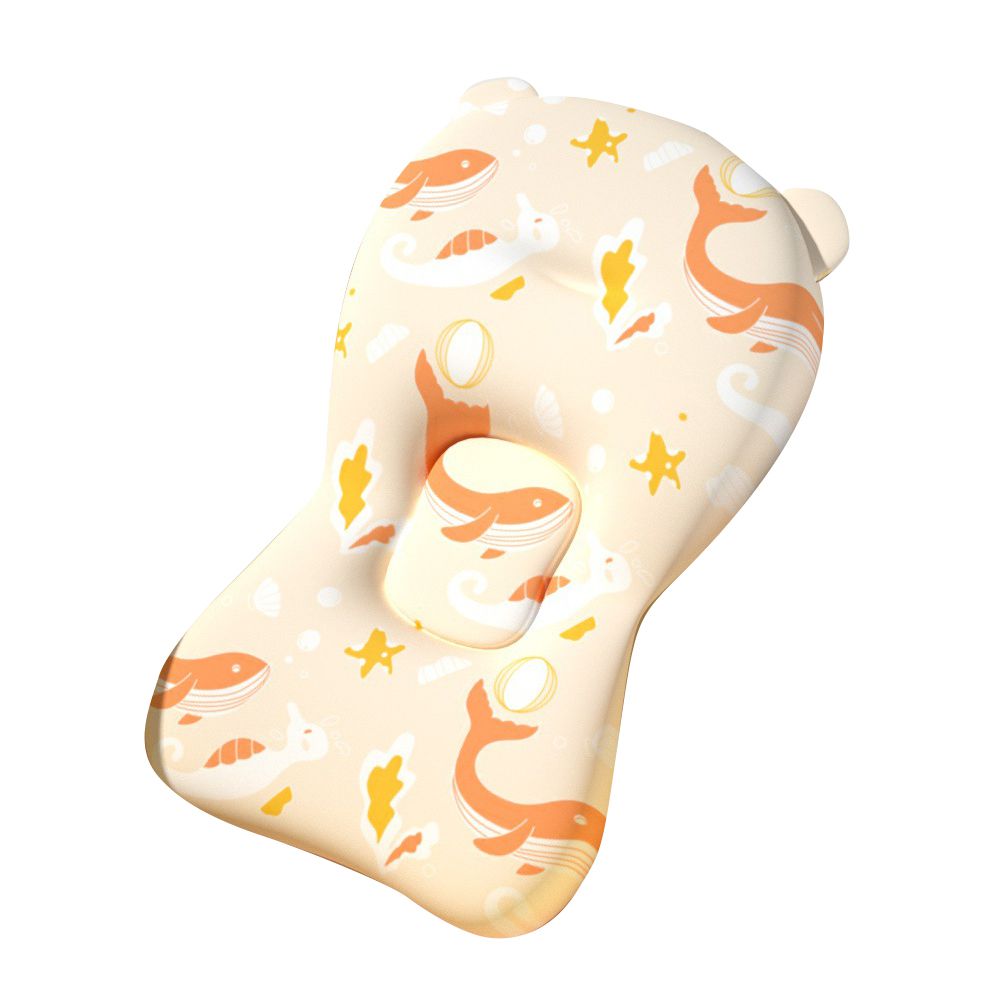 寶寶防滑洗澡墊 鯨魚漂浮沐浴墊 新生兒沐浴網兜 浴網 洗澡墊-橙色鯨魚 (43*33cm)