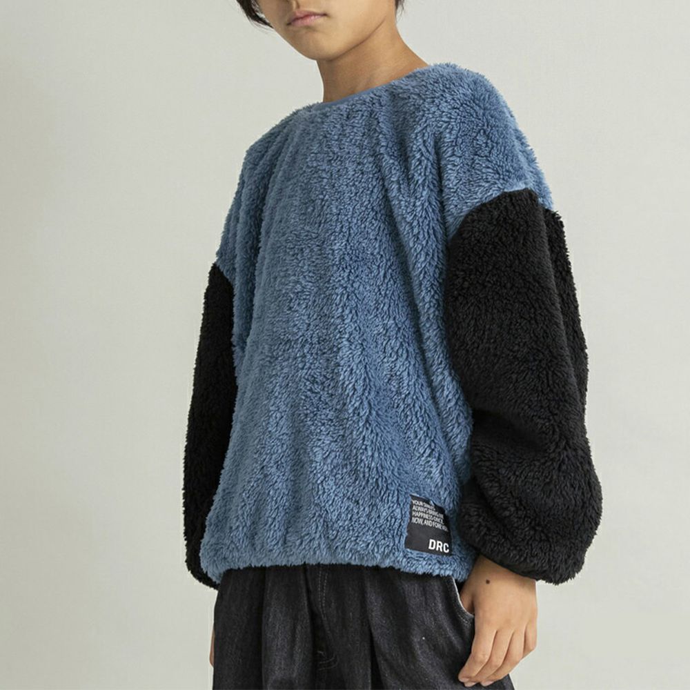 泰迪熊雙面毛絨可愛長袖上衣-藍x黑撞色