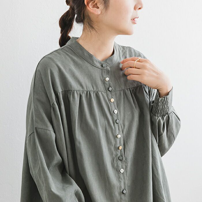 日本 ihuu - 文藝少女排扣長版襯衫-米杏