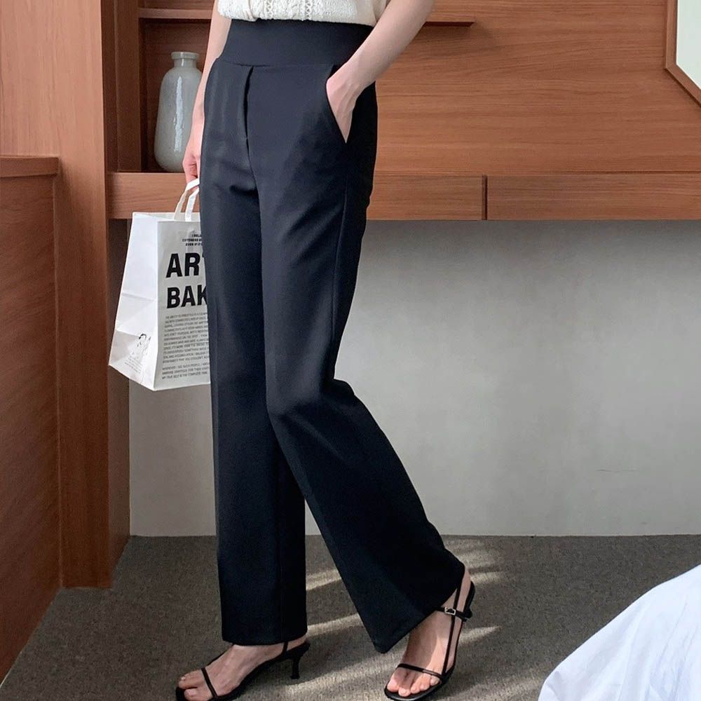 VETICA 韓製顯瘦小腹收收小喇叭褲-夏季ver.-黑