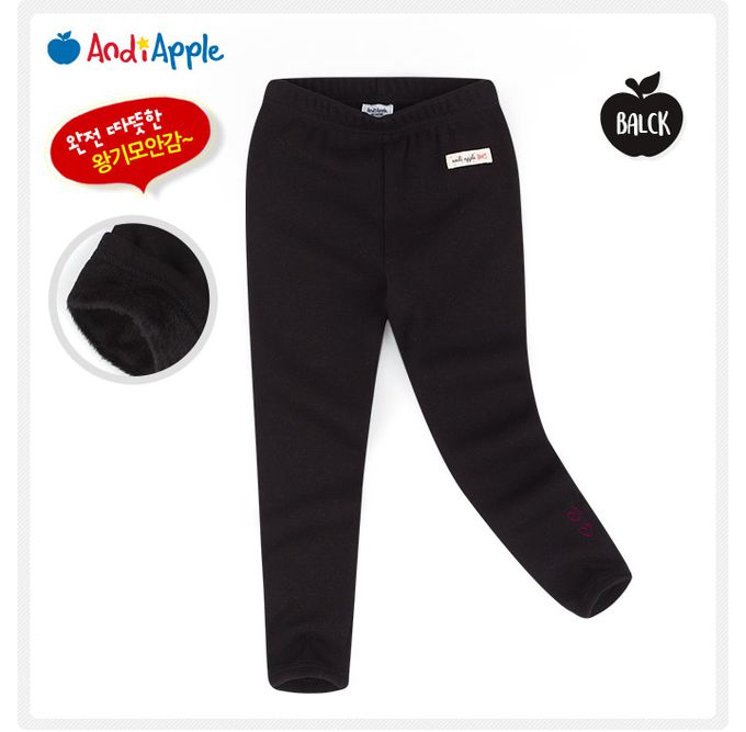 韓國 AndiApple - 鬆緊腰褲管愛心刷毛內搭褲-黑