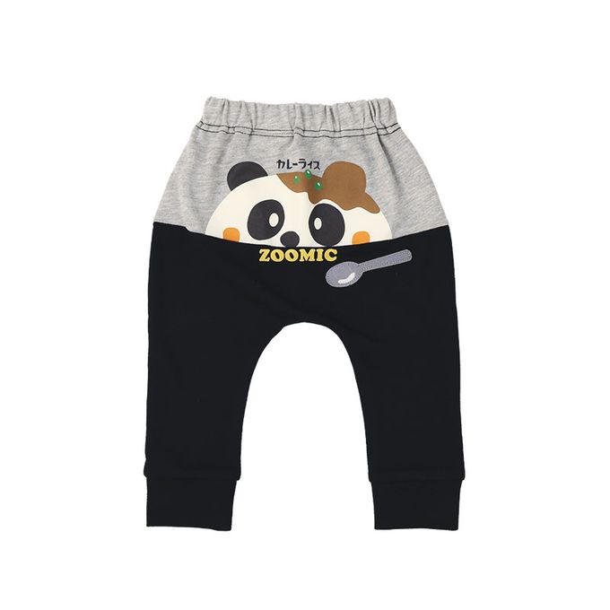 日本 ZOOLAND - 背後療癒熊臉合身長褲-療癒咖哩飯-黑