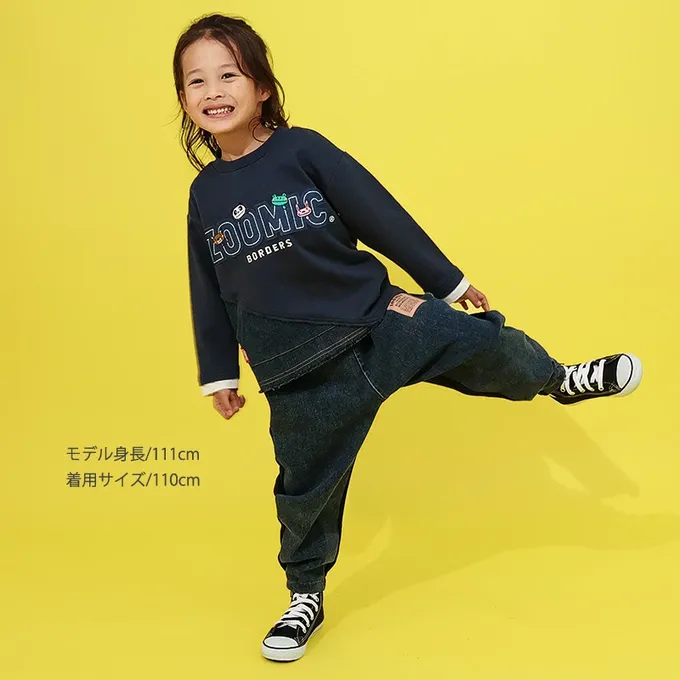 日本 ZOOLAND - 丹寧風小熊裏毛長袖上衣-品牌好朋友-海軍藍x黑