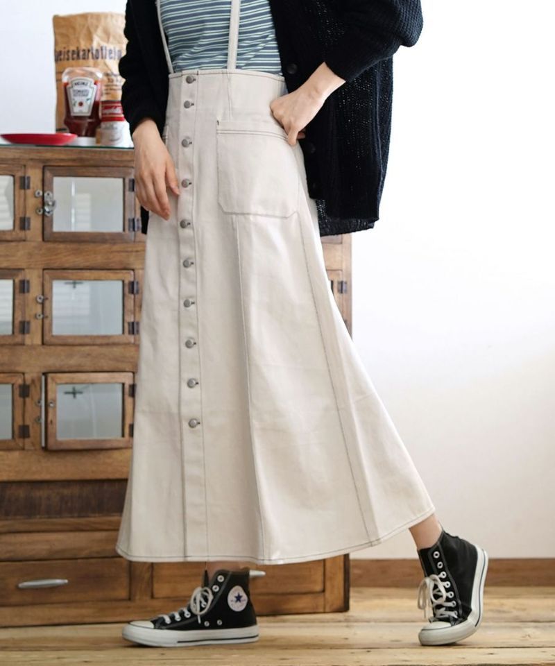 日本 zootie - 2way吊帶A字排釦長裙-深灰