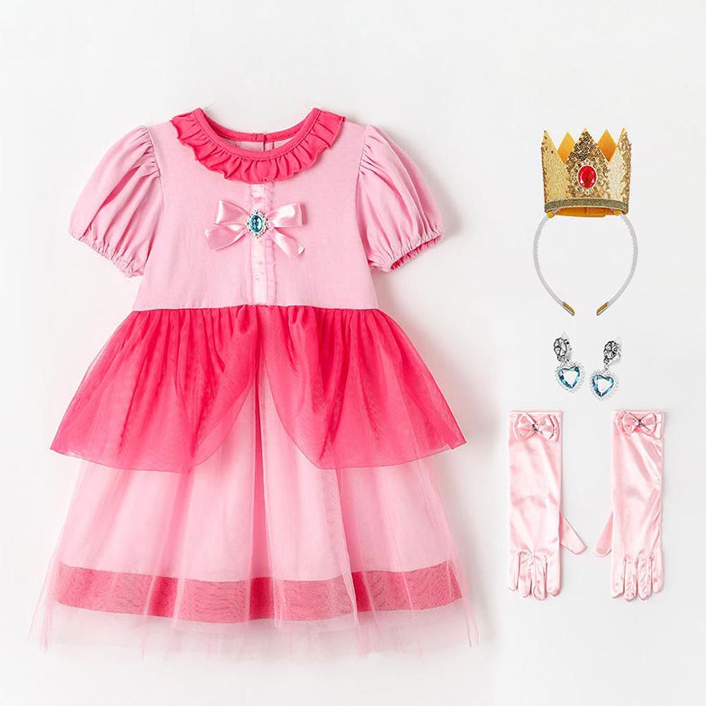韓國 OZKIZ - (附配飾)粉紅公主網紗裝飾洋裝-粉紅