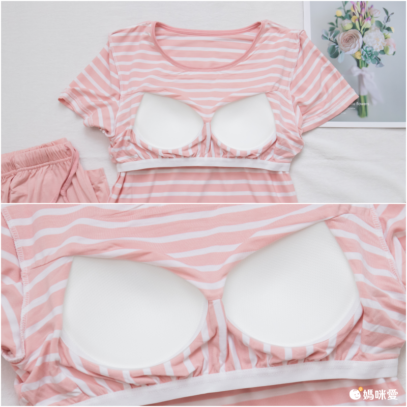 棉質柔軟涼感Bra T家居服-短褲套裝-綠白條紋