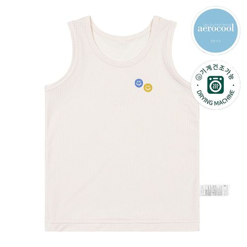 韓國 Ppippilong - aerocool 涼感快乾洞洞背心內衣(男寶)-撞色笑臉-米膚