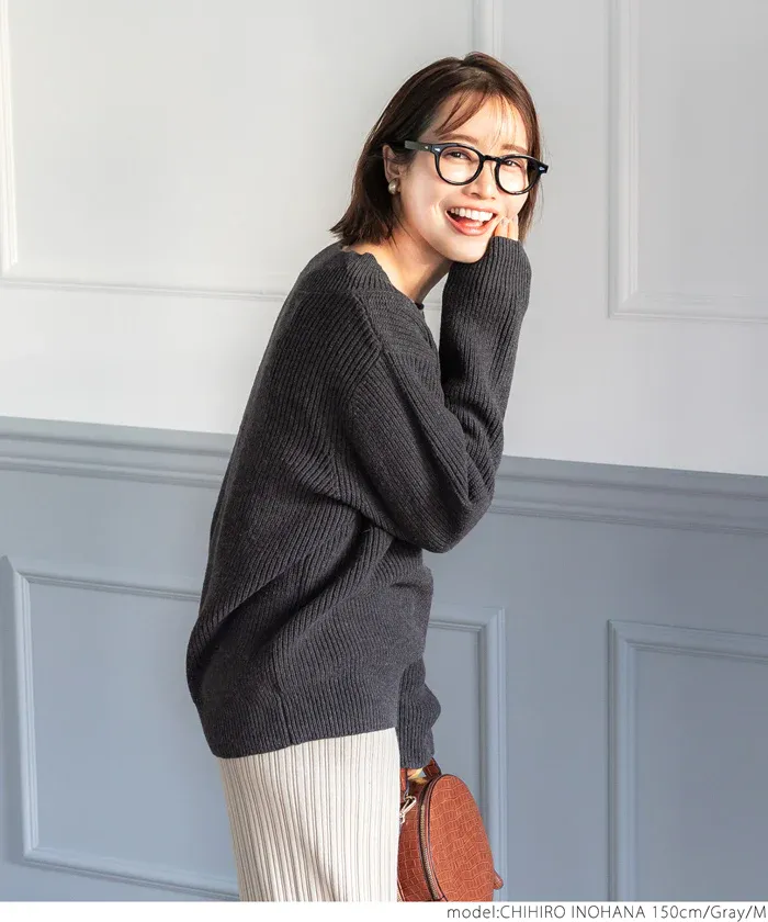 日本 COCA - 文藝V領羅紋針織毛衣-芥黃