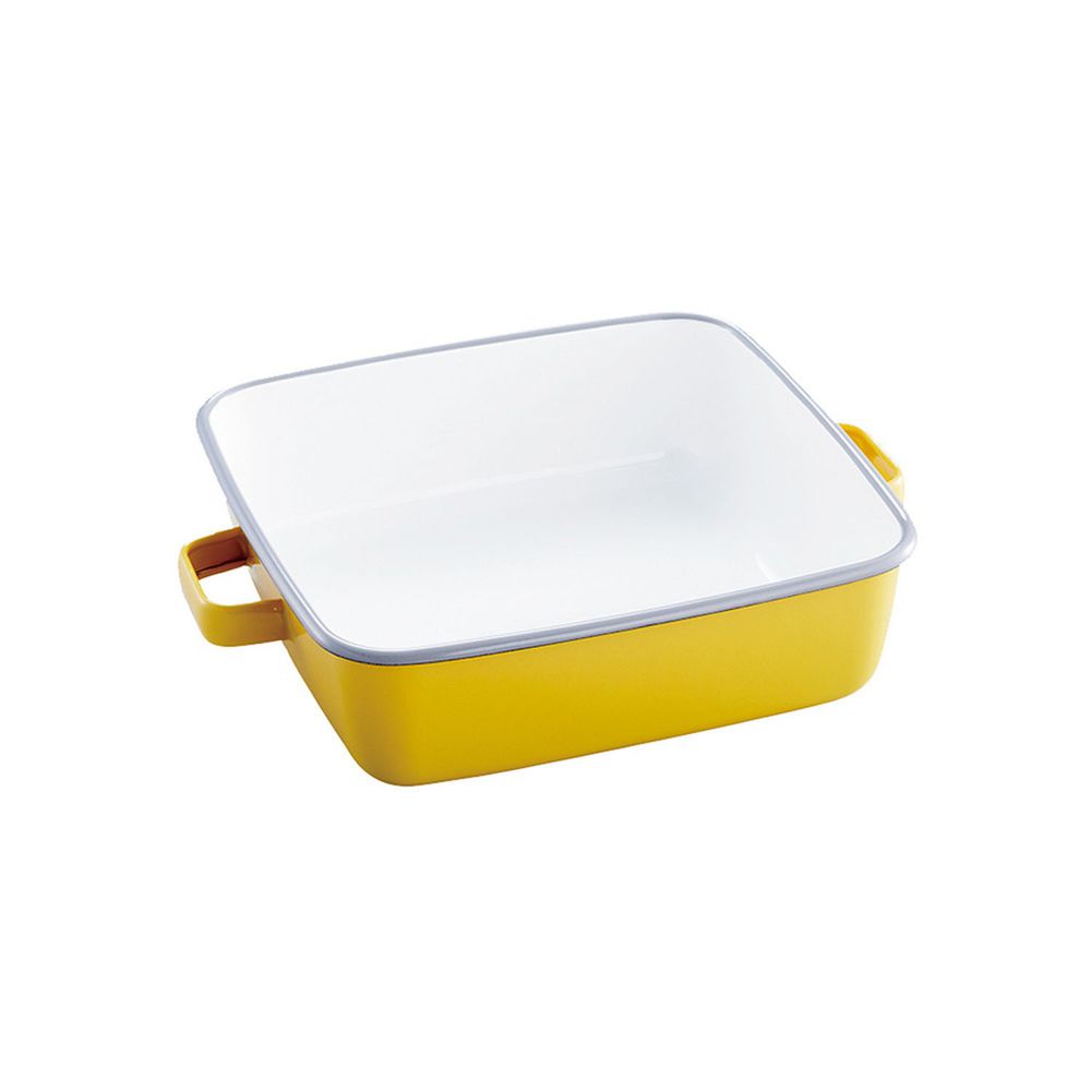 日本 365methods - 雙耳方形琺瑯烤盤(附蓋)-適用冷藏/冷凍-黃-1.8L