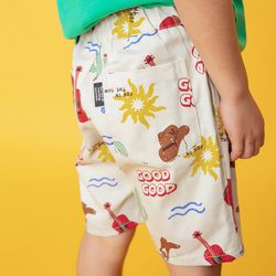 日本 BREEZE - 經典必收印花廚師短褲-陽光與海灘-奶油白