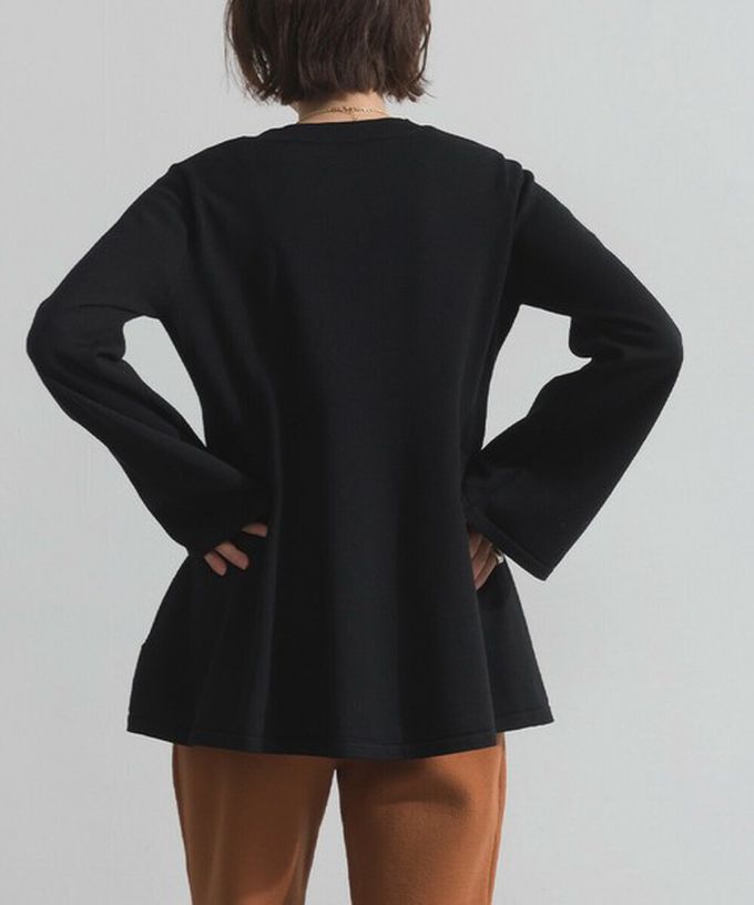 日本 ELENCARE DUE - 成熟傘擺腰線針織長袖上衣-灰