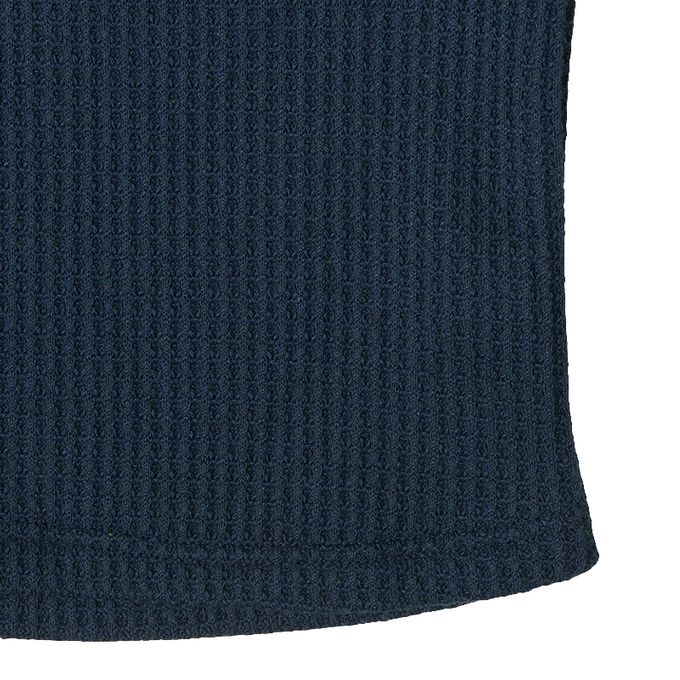 akachan honpo - 長袖裏起毛華夫格T恤-撞色袖-深藍色