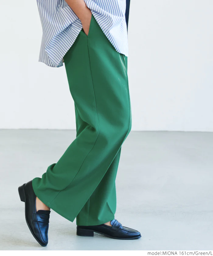 日本 COCA - 百搭垂墜感打摺西裝寬褲-淺鵝黃