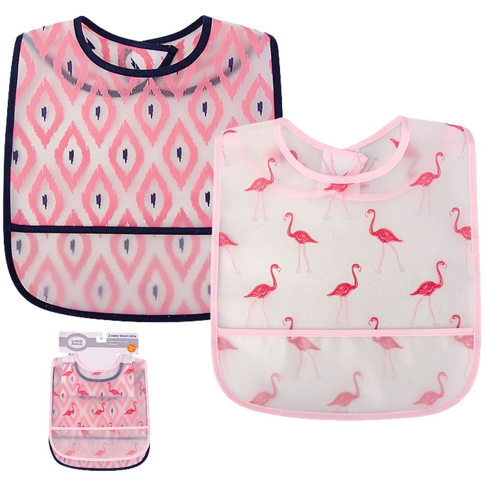 美國 Luvable Friends - 甜蜜寶貝嬰幼兒雙面防水圍兜2入組-優雅紅鶴