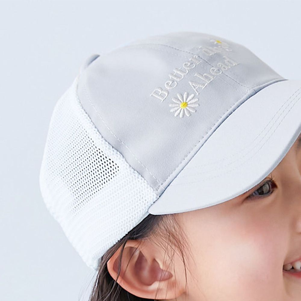 透氣網眼休閒卡車帽(可親子裝)-小花-冰霧藍