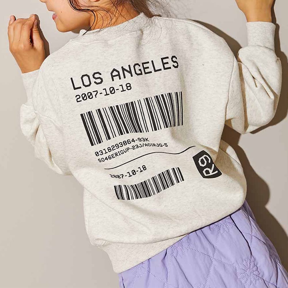 裏起毛個性印花大學T-條碼-燕麥白