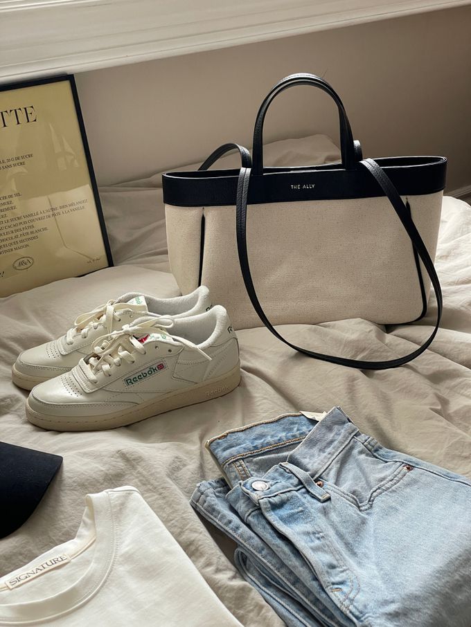 韓國 THEALLY - 經典帆布包手提/肩背包-黑