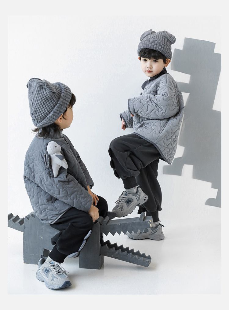 TONGMO - 可拆卸造型鋪棉包邊保暖外套-恐龍-淺灰色