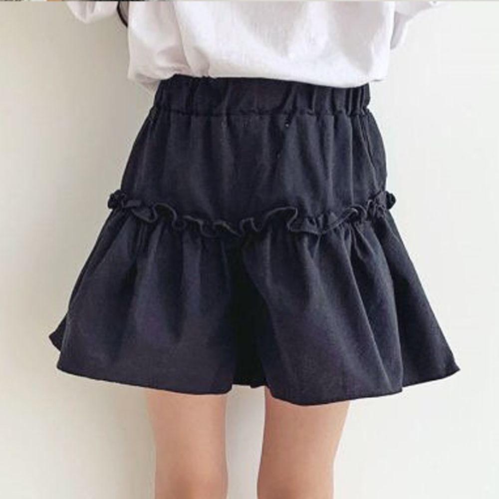 韓國 PINK151 - 荷葉裝飾寬褲裙-黑