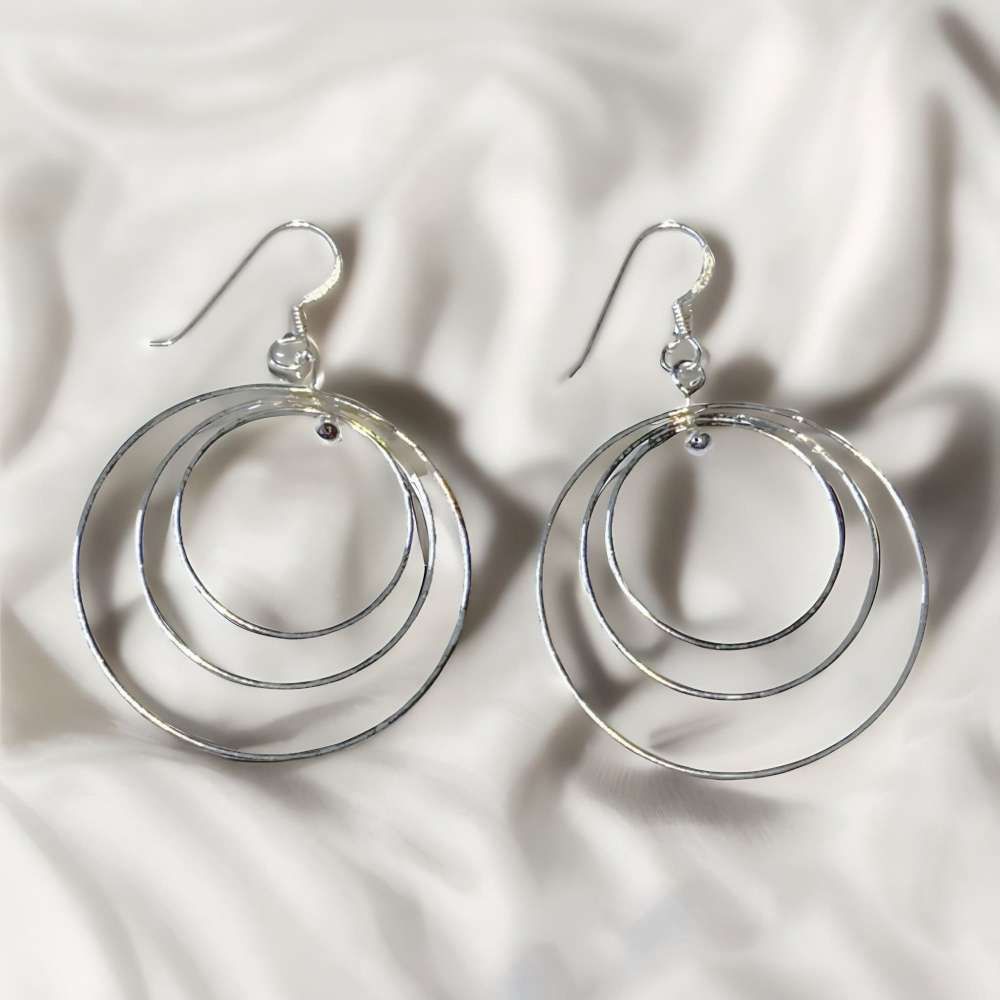 三層圓環垂墜式耳飾耳針耳環 (黑)