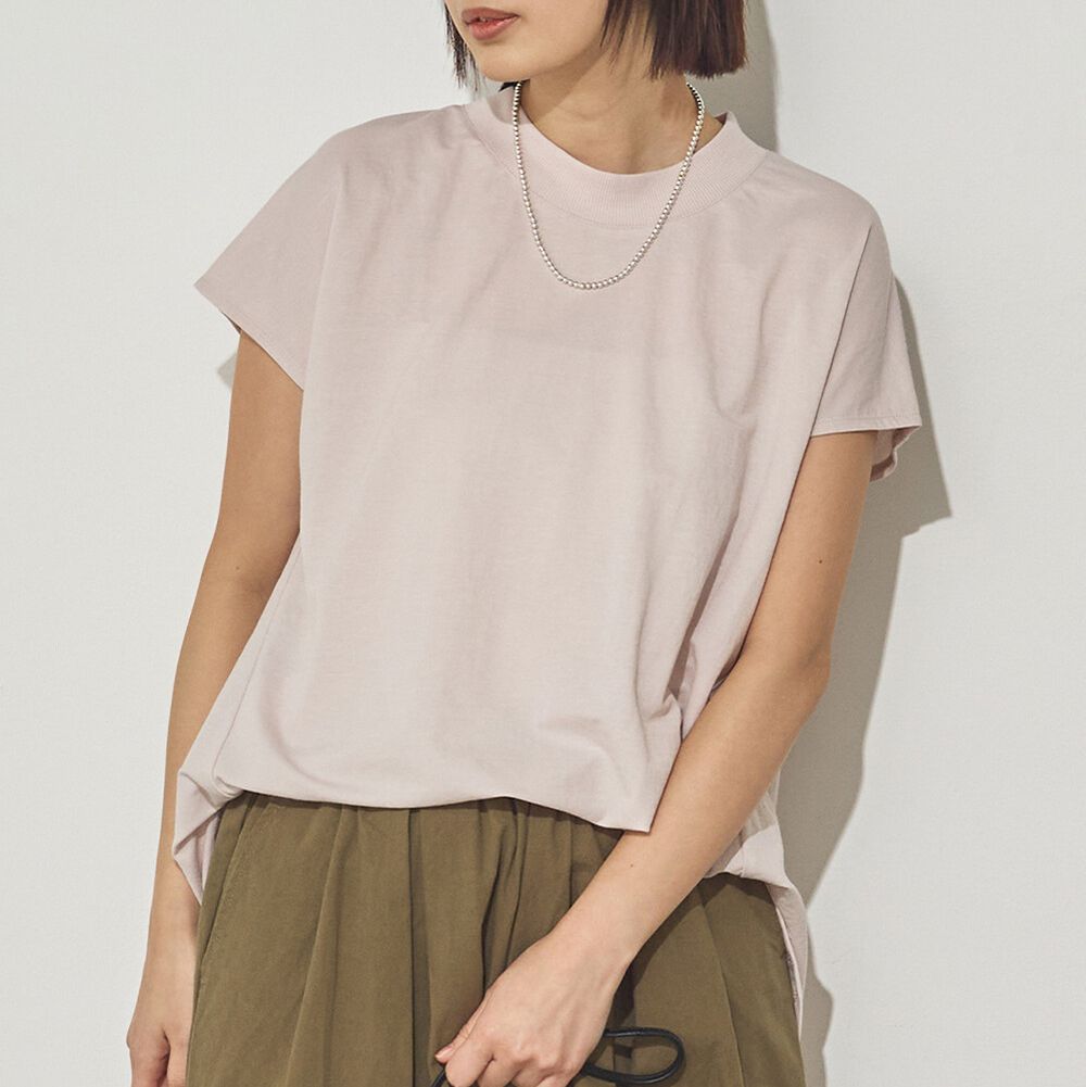 接觸涼感 圓弧百搭法式袖上衣-粉杏