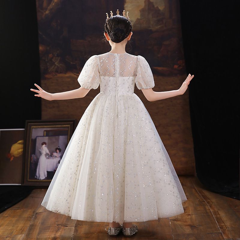 公主風亮片刺繡短袖禮服-短裙款-白色