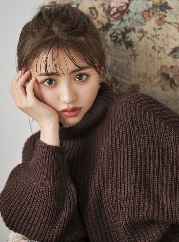 日本 GRL - 寬口立領寬鬆前短後長針織毛衣-深灰