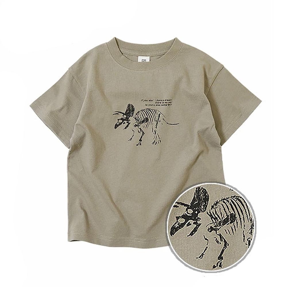 日本 devirock - 純棉定番印花短袖上衣-恐龍化石-灰杏-478800