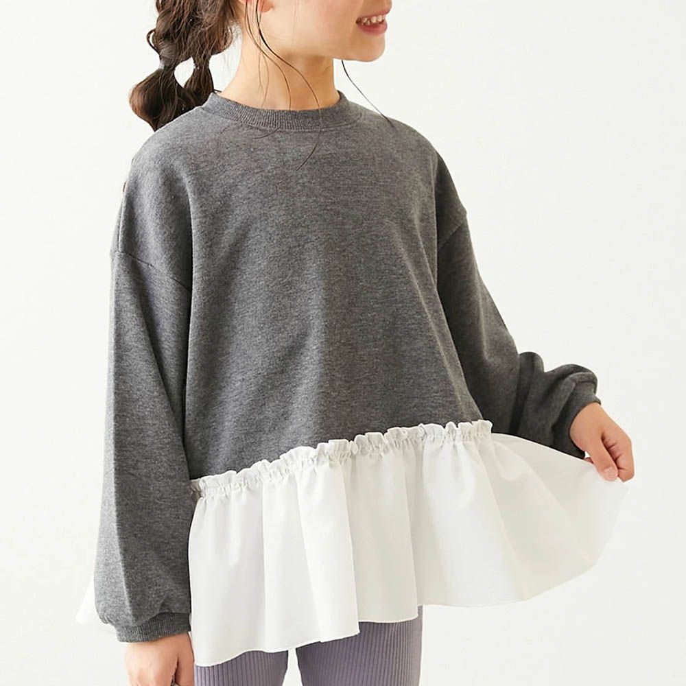 層次荷葉邊縮口長袖上衣-灰