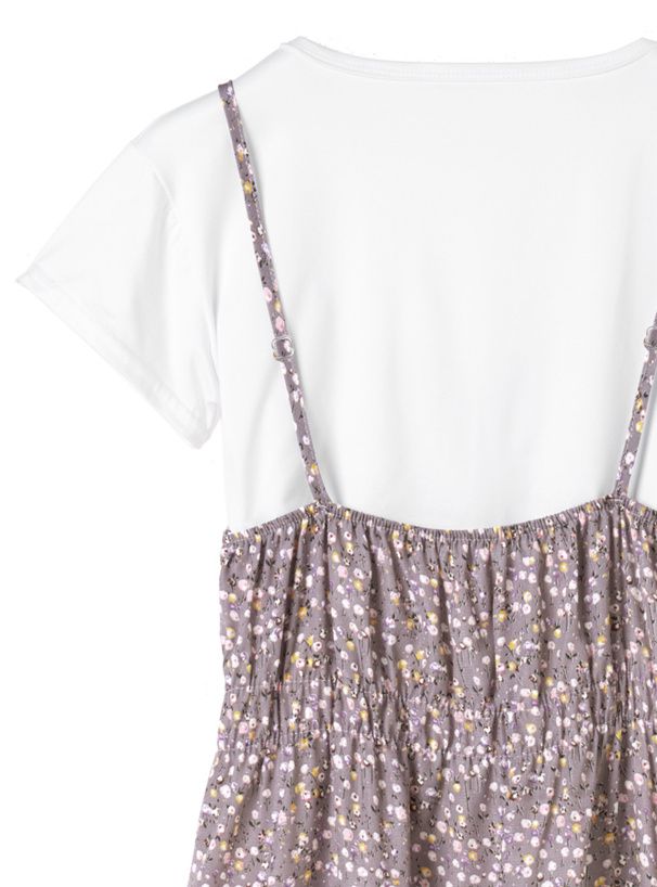 日本 GRL - 短袖上衣x浪漫碎花收腰吊帶裙2件組-丁香紫 (M)